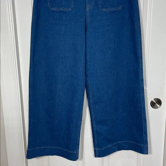 SPANX Shape Cropped Jeans Size XL Wide Leg Washed Blue Pull Up